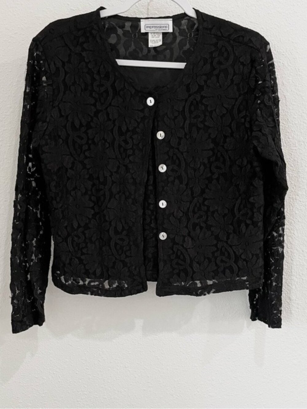 Vintage Black Lace Button Top Whimsical Fairy Long Sleeve Cottagecore